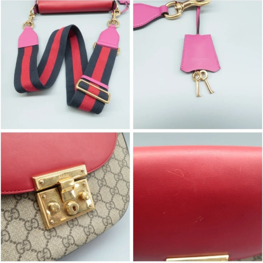 100% Authentic GUCCI Padlock Brown & Red Canvas Shoulder Bag - Picture 7 of 12